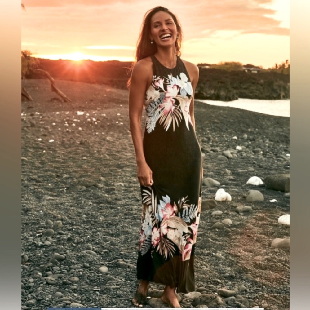 Tommy Bahama Black Tropical Floral Maxi Dress